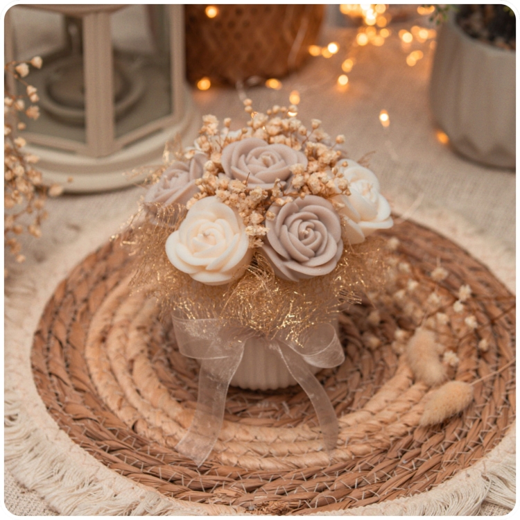 Flower Box Świece Sojowe Beż gips polimerowy