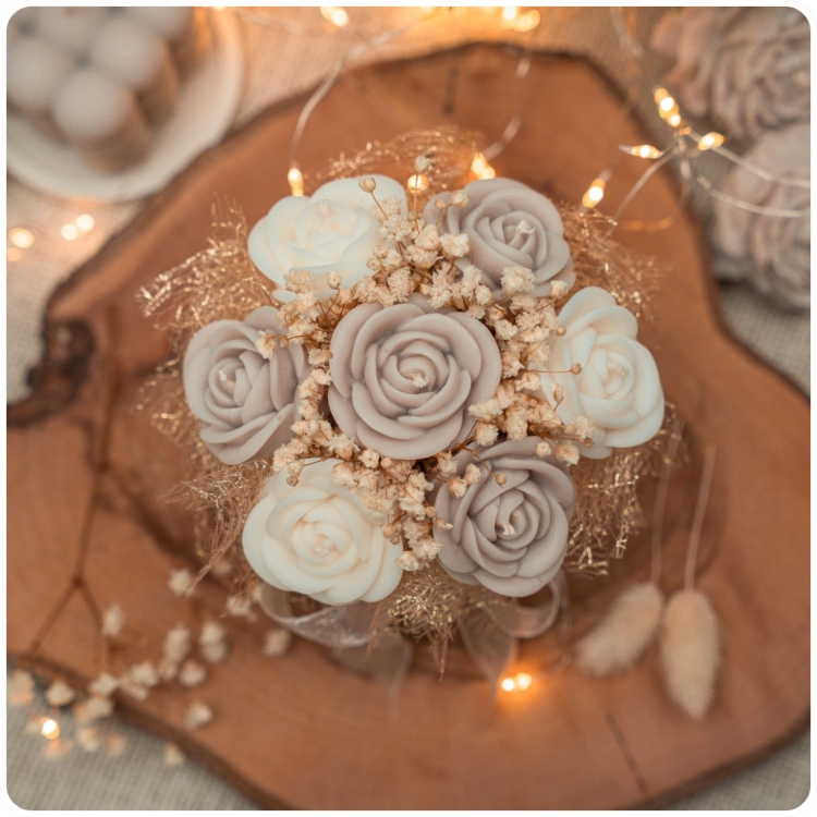 Flower Box Świece Sojowe Beż gips polimerowy